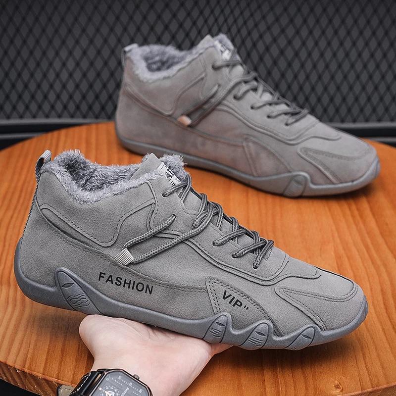 Warm Fur Men Ankle Boots Designer Comfortable Loafers Black Casual Shoes Lace Up Light Men Casual Sneakers New Tenis Masculinos