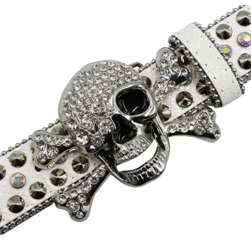 Punk Skull Buckle Belt for Adult Teens Rhinestones Rivet Studded Belt Halloween Party Music Festival Belt Eye Catching