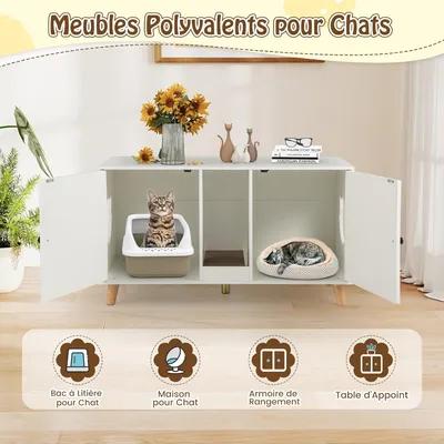 GIANTEX Wooden Cat Litter Cabinet with Tray and Storage, 47.5 cm