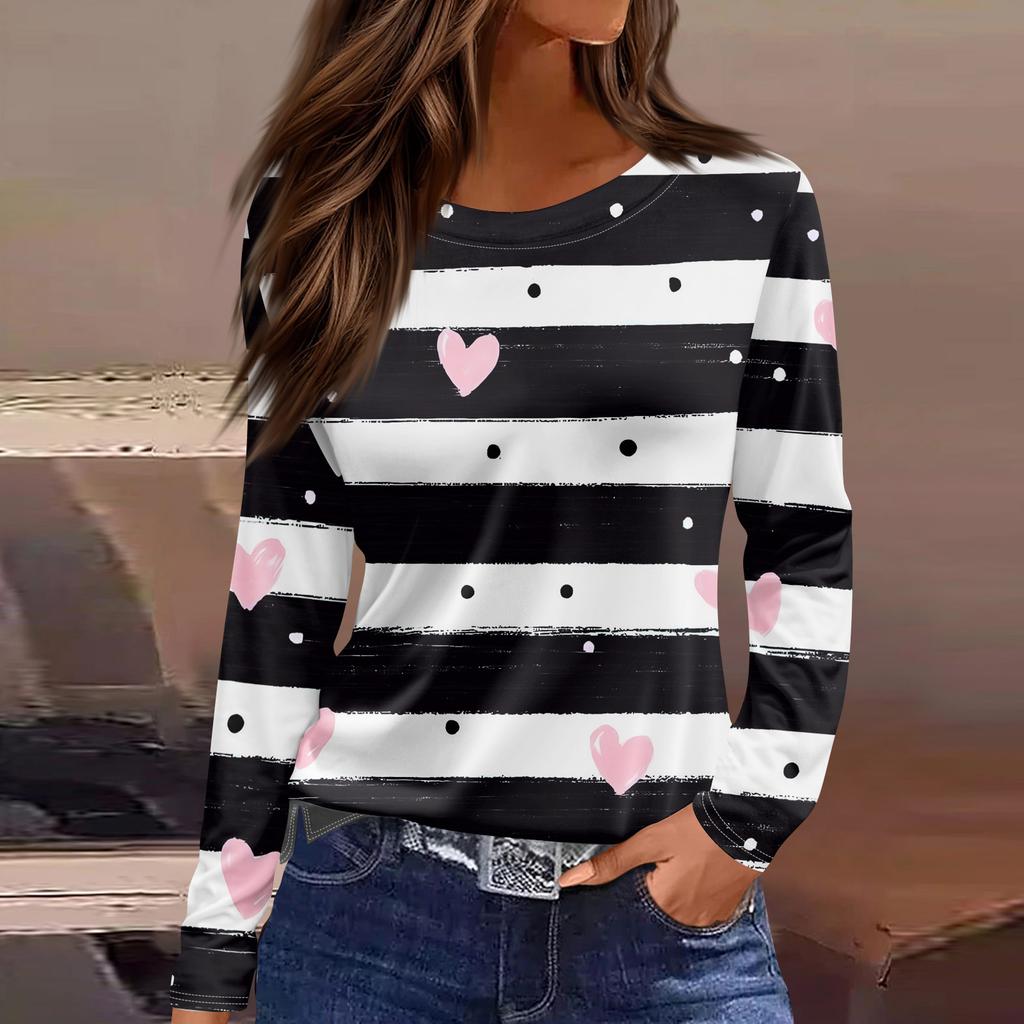 Women's Fashion Hem Slit Casual Floral Print Round Neck Long Sleeve Top