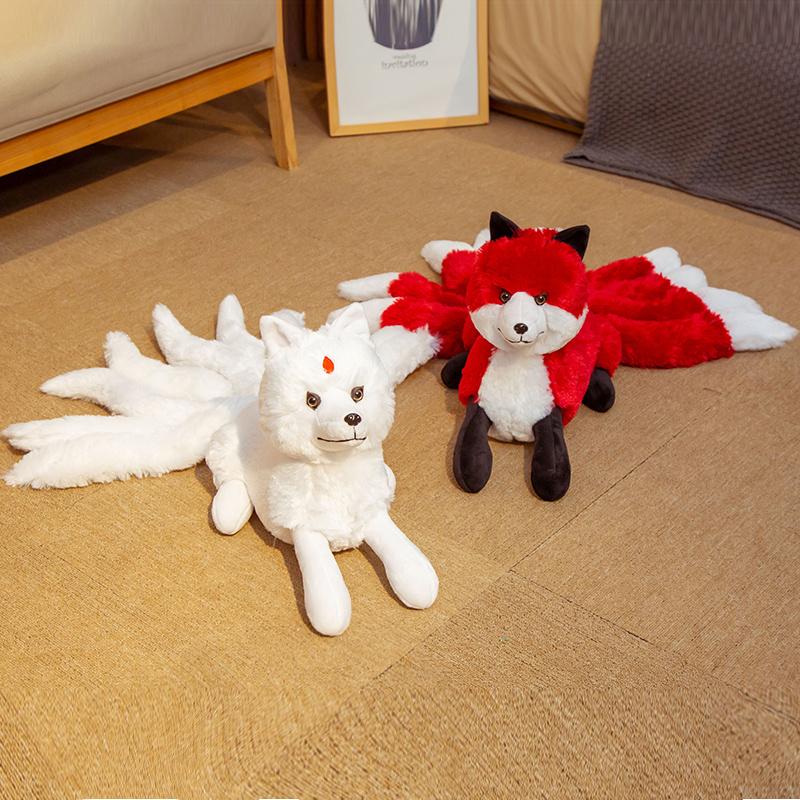1pc Lifelike Nine Tails Fox Plush Toys Stuffed Animal Nine-Tailed Fox Kitsune Dolls Creative Gifts for Girls White Red Fox Toys