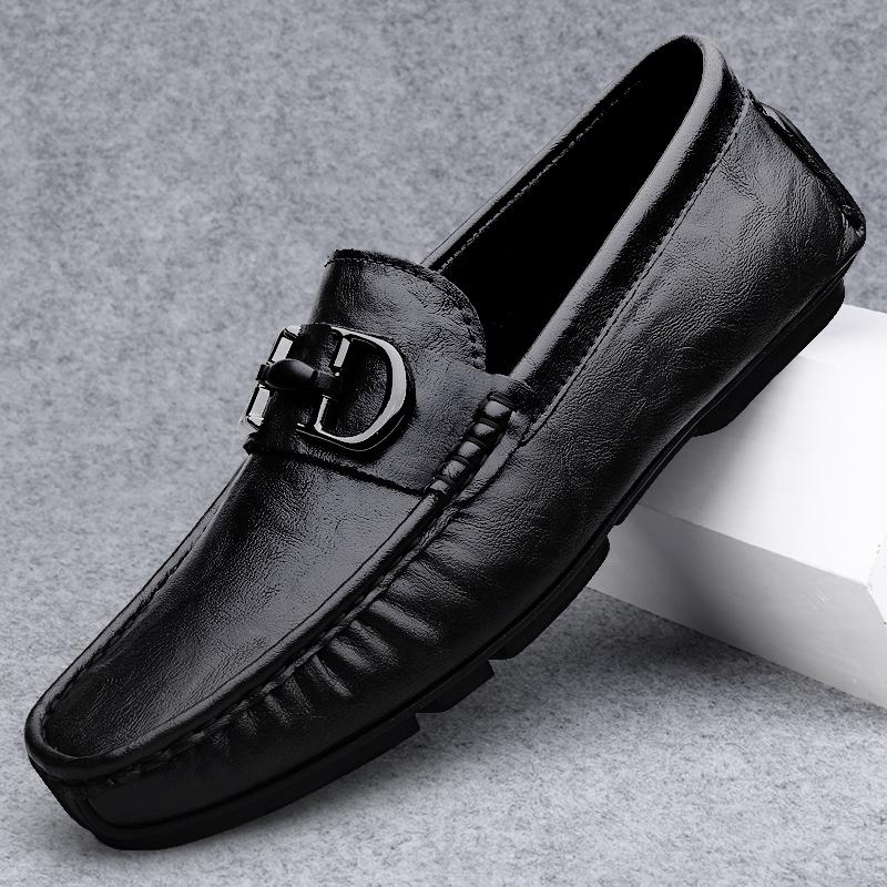 Fashion Fashionable Lightweight Genuine Leather Men's Formal Leather Shoes Handmade Soft Comfortable Non-slip Casual Men's Bean Shoes