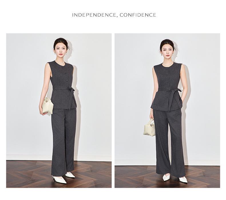 South Oil Fashion Linen Lace-Up Waistcoat & Wide-Leg Pants Set