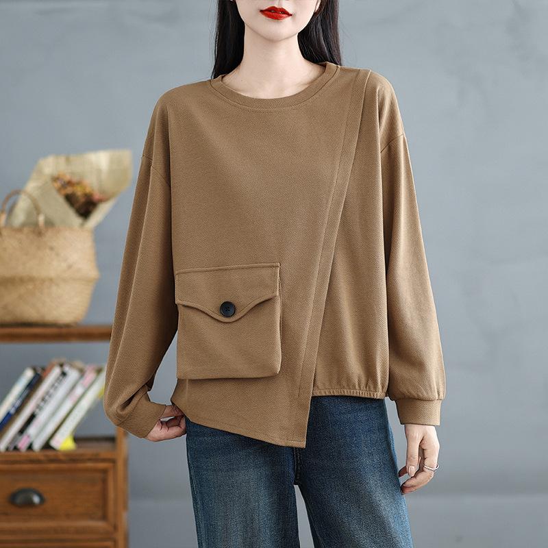 

Осенне-зимняя женская асимметричная толстовка с большим карманом, свободный повседневный свитер с длинным рукавом больших размеров 3XL хаки