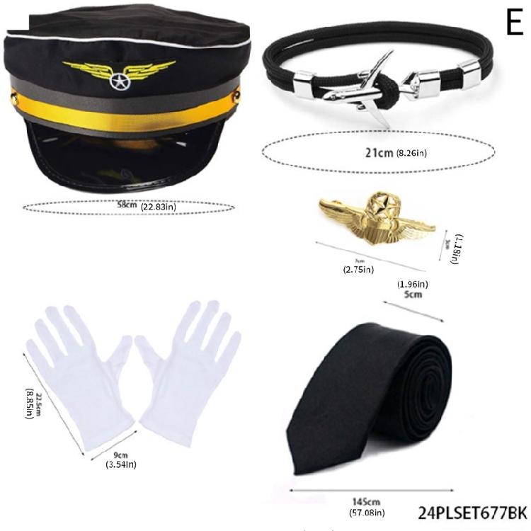 Flight Attendant Costume Captain Outfits Captain Hat Uniform Epaulets Neck Tie Gloves Stewardess Cosplay Accessories
