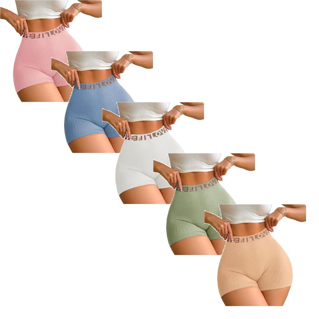 High Waist Women's Sports Shorts Seamless Stretchy Boxer Briefs Five Pack Comfortable Breathable Lightweight Underwear for Daily Wear