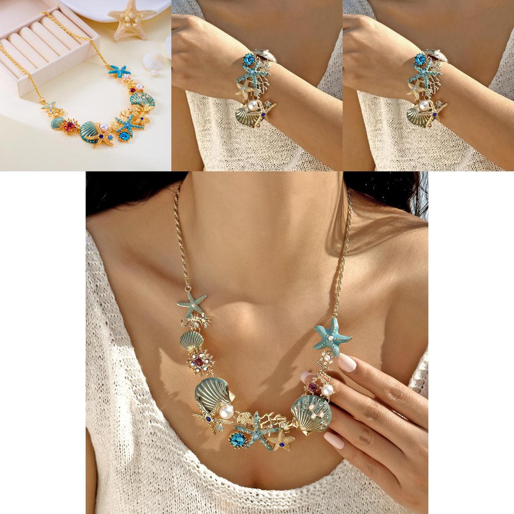 Nautical Sea Star Jewelry Collection With Layered Chain And Shell Accents For Womens Chic Look