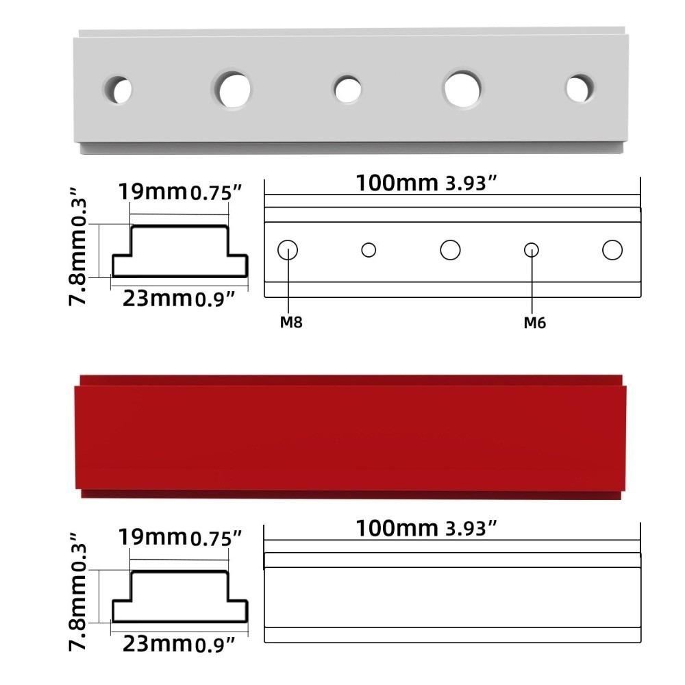 

Red / silvery Woodworking Chute Rail Aluminum Alloy Material T-Track Jig Woodworking