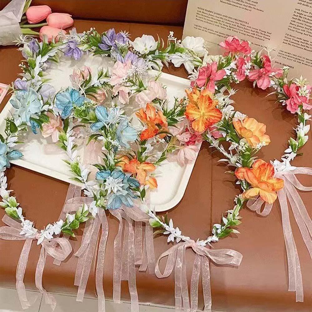 Bohemia Style Flower Hair Hoop Simulation Flower Wedding Headwear Bride Garland Stage Performance