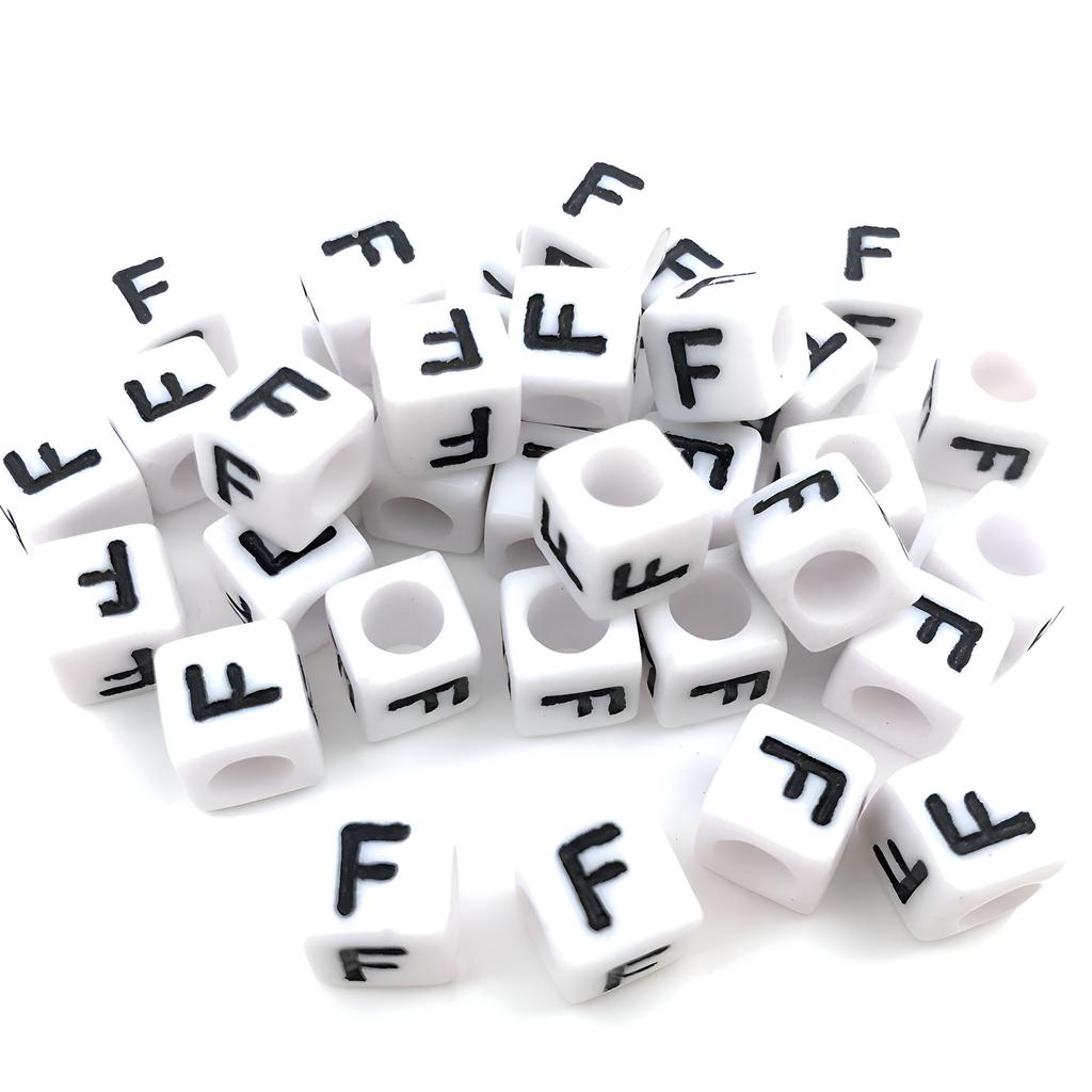 6x6mm Black Letter Beads On White Acrylic Squares for DIY Jewelry and Creative Accessories