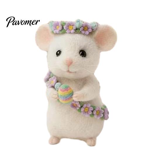 Compact Decorative Mice Needle Felted Mouse Easter Mini Ornaments Handmade Wool Figurine with Felt Egg/Chick for Tiered Tray Tabletop Spring