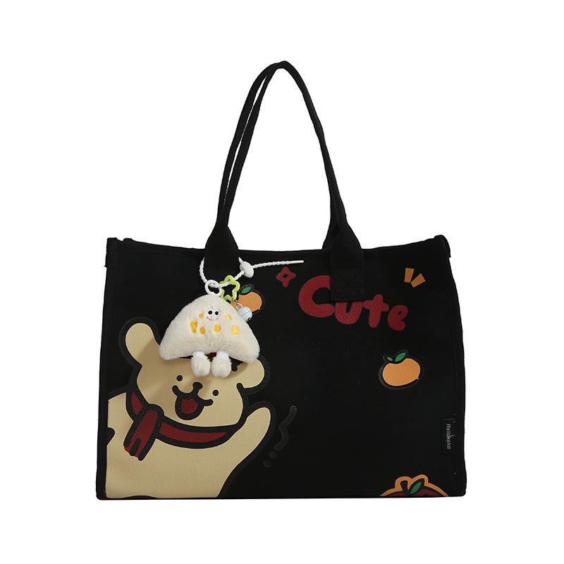 

Женская модная холщовая сумка большой вместимости - в стиле японского мультфильма, универсальная сумка через плечо для поездок на работу чёрный