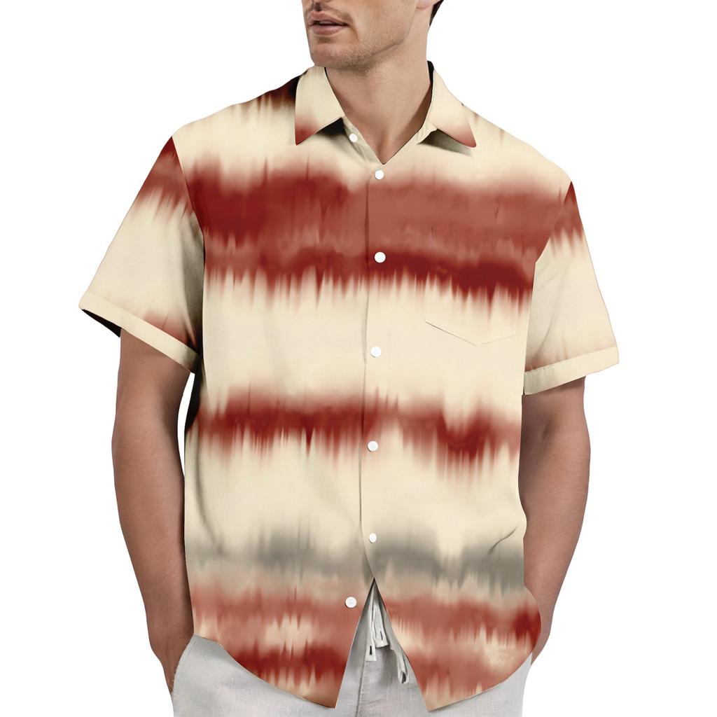 Men's Casual and Fashionable Tie- Textured Print Shirt - Men's Lapel Short-sleeved Button-up Shirt