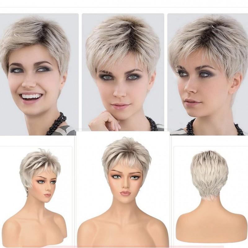 Womens Short Straight Wig Black Side Part Fluffy Natural Look Fashion