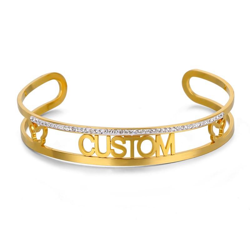 Personalized Custom Name Bracelet For Women Stainless Steel Charms Handmade Engraved Handwriting Love Bangle Gift
