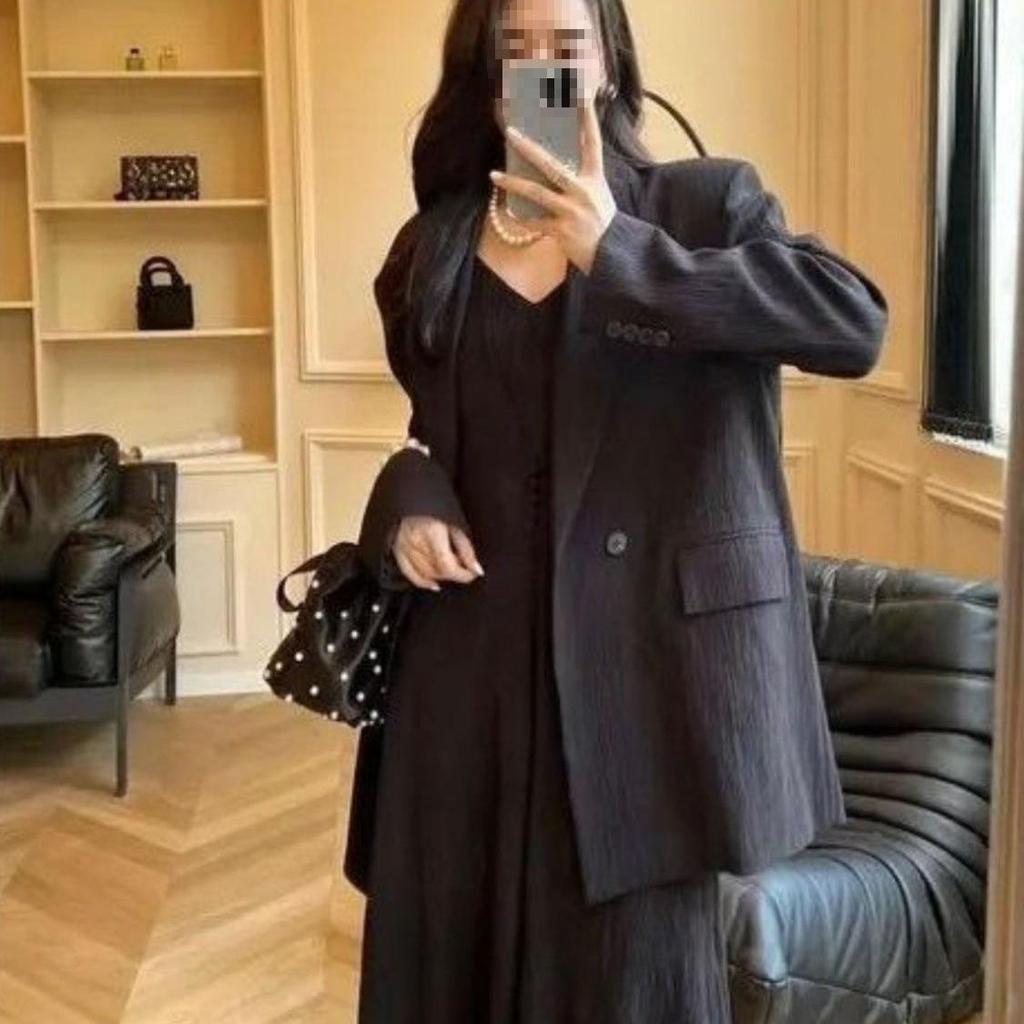 Temperamentvolles zweiteiliges Trägerkleid & Jacken-Set - Figurschmeichelndes Freizeit-Anzug für Damen für Frühling und Herbst