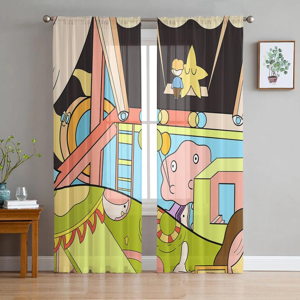 Pattern Color Patch Dots Paint Curtain Living Room Bedroom Voile Drape Kitchen Window Tulle Curtains Home Essentials Light Filtering Polyester Sitting