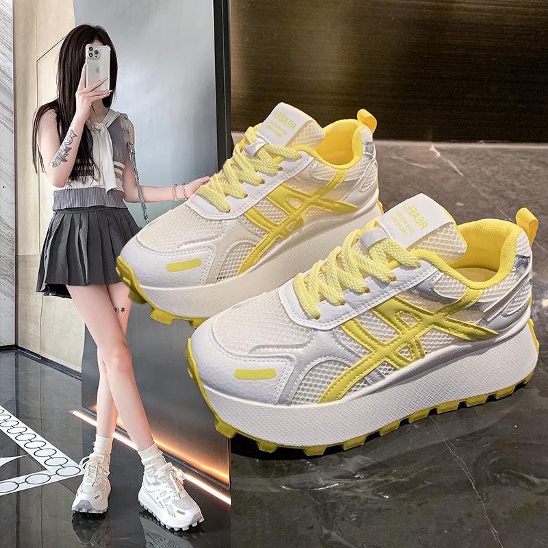 Thick-soled inner height-increasing mesh shoes women's breathable mesh Forrest Gump shoes 2025 new popular sports and leisure dad shoes women