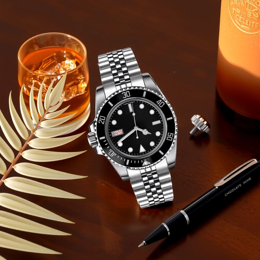 Kai Tian Stainless Steel Classic Dive Buckle Watch Polished Medium Brushed Premium Metal Watch Silver No Jewels Strap, 20mm/22mm, Finish, Setting,