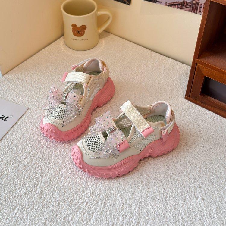 Girls' Sports Bag Head Sandals 2025 Summer New Single Mesh Hollow Girl Dad Mesh Shoes Breathable Middle and Old Children