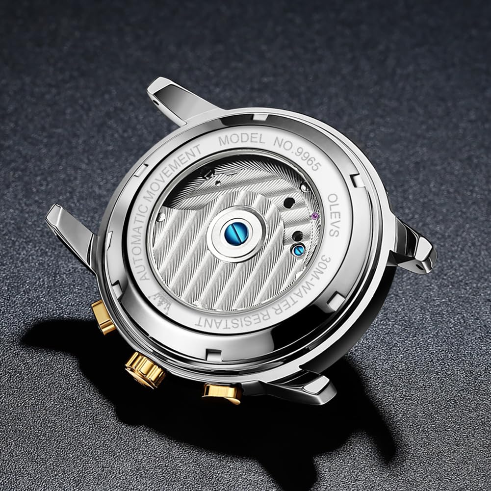 OLEVS Men's Automatic & Manual Wind Mechanical Watch, Fashionable, Waterproof, Luminous, Brand Name, Stainless Steel, Business Watch for Men