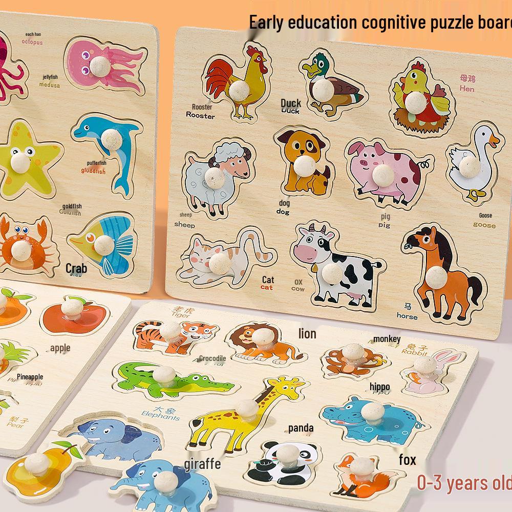 Montessori Grasping Puzzle Board for Infants (1-2.5 Years) - Shape Matching Blocks