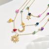 Bohemian Multi-Layer Gold Color Celestial Pendant Necklace with Colorful Stones Star & Moon Jewelry for Women