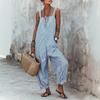 TIFICY Women's Fashion Casual Summer Spring Stripe Print Sleeveless Square Collar Loose Waistline Trousers Jumpsuits & Rompers