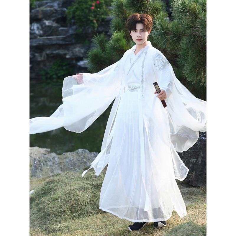 Unisex Hanfu Kostüm Set Mit Bestickten Doppellagigen Fließenden Ärmeln Unsterblicher Fantasy Stil Wei-Jin Inspiriert