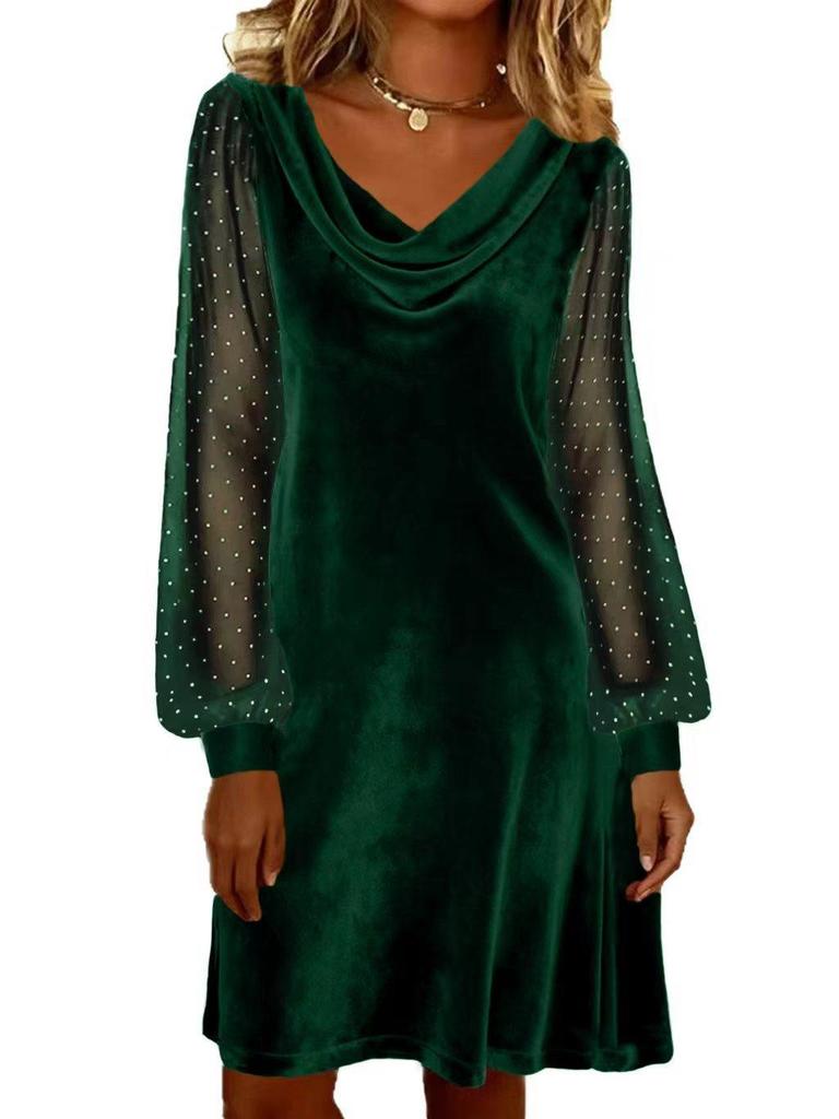 2026 Spring European & American Women's Solid Color V-Neck Mesh Puff Top