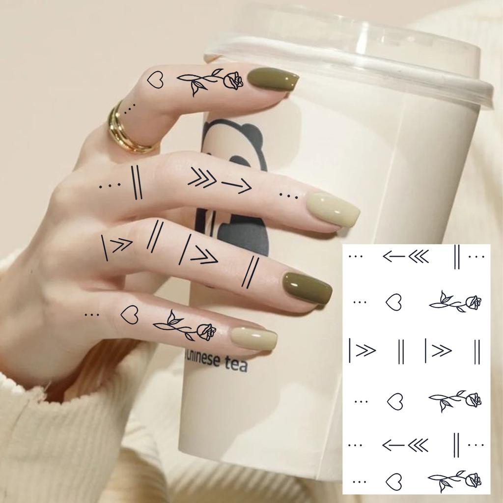 1 Hoja Araña Letra Flor Patrón Pequeño Tatuajes Temporales Para Mujeres Dedo, Pegatina de Tatuaje Falso Realista de Larga Duración