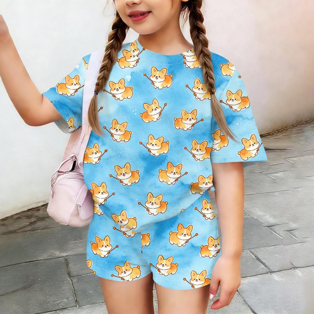 Kids Casual Short Sleeve Top and Shorts Set Animal Pattern Lightweight Summer Outfit Soft Fabric Breathable Design Comfortable Fit