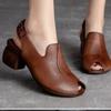 Fashion 2025 Hot Seller New Thick-heeled Soft Leather Outer Slippers Comfortable Versatile Mid-heeled Women Sandal Women Mother's Shoes