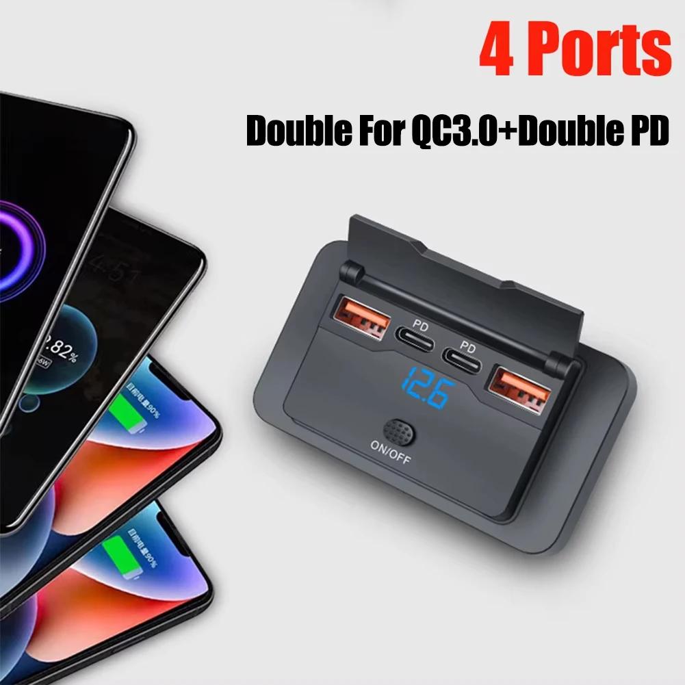 4-Port 12V RV USB Car Charger Panel, 108W Dual PD3.0 Fast Charging, 36W CompatibleQC3.0 Car Charger For Cars