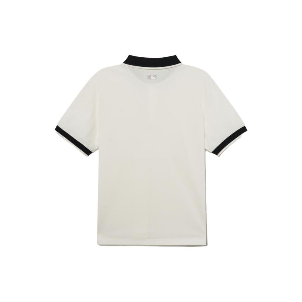 MLB Striped Detail Pullover Short Sleeve Polo Shirt Men tops White 3LPQB0133-43IVS