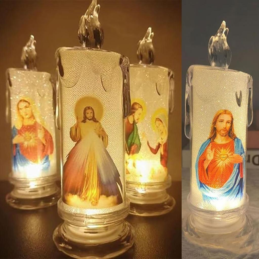 Jesus Catholic Christian Religious Ceremony Virgin Electronic Flameless LED Devotional Prayer Candles Light Religious Decoration