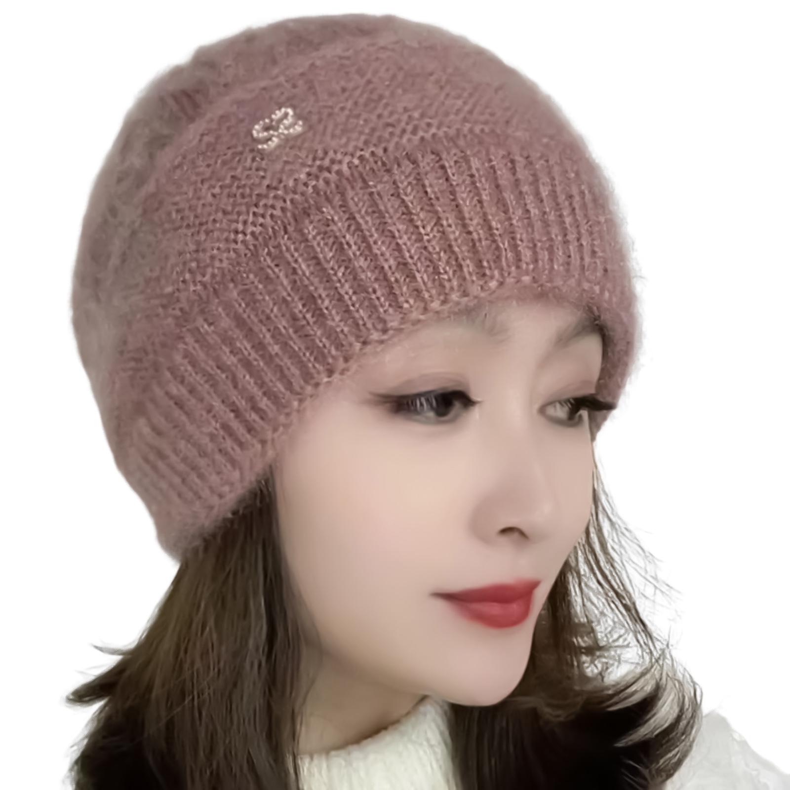 

Зимняя теплая вязаная шапка-бини из беличьего меха для женщин, мягкая эластичная модель, стройнящая лицо, для среднего возраста