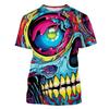 Fashion Colorful Street Graffiti Hip-hop Skull 3D Printing T-shirt Men and Women's Casual T-shirt Short-sleeved Tops Outdoor Street Clothing