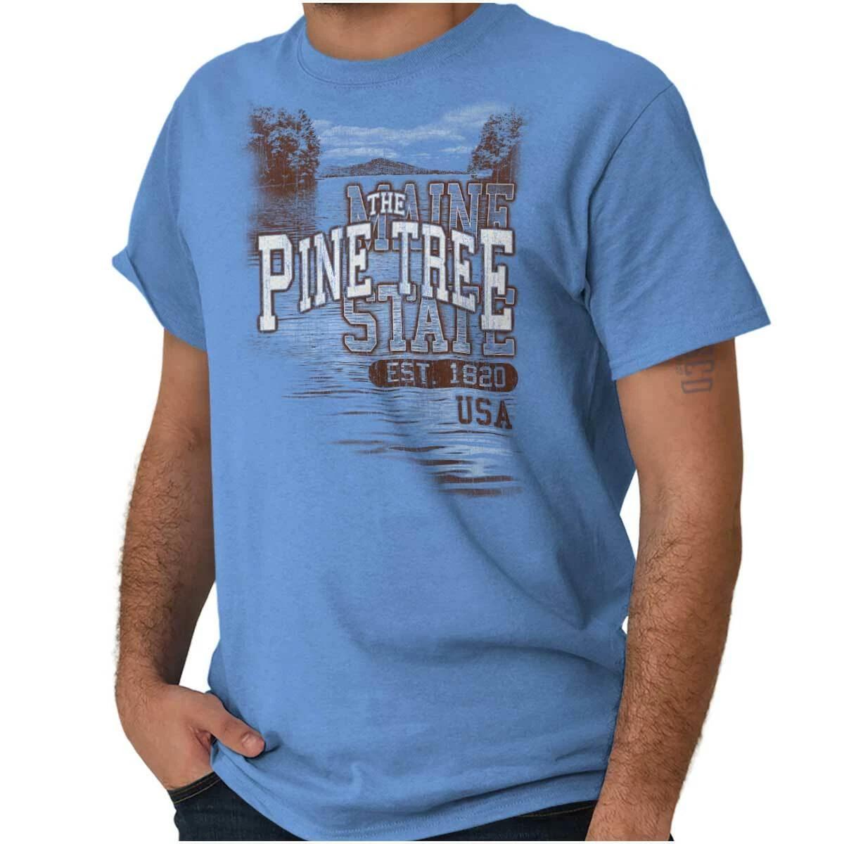 Maine The Pine Tree State Camping Souvenir US Adult Short Sleeve Crewneck Tee S