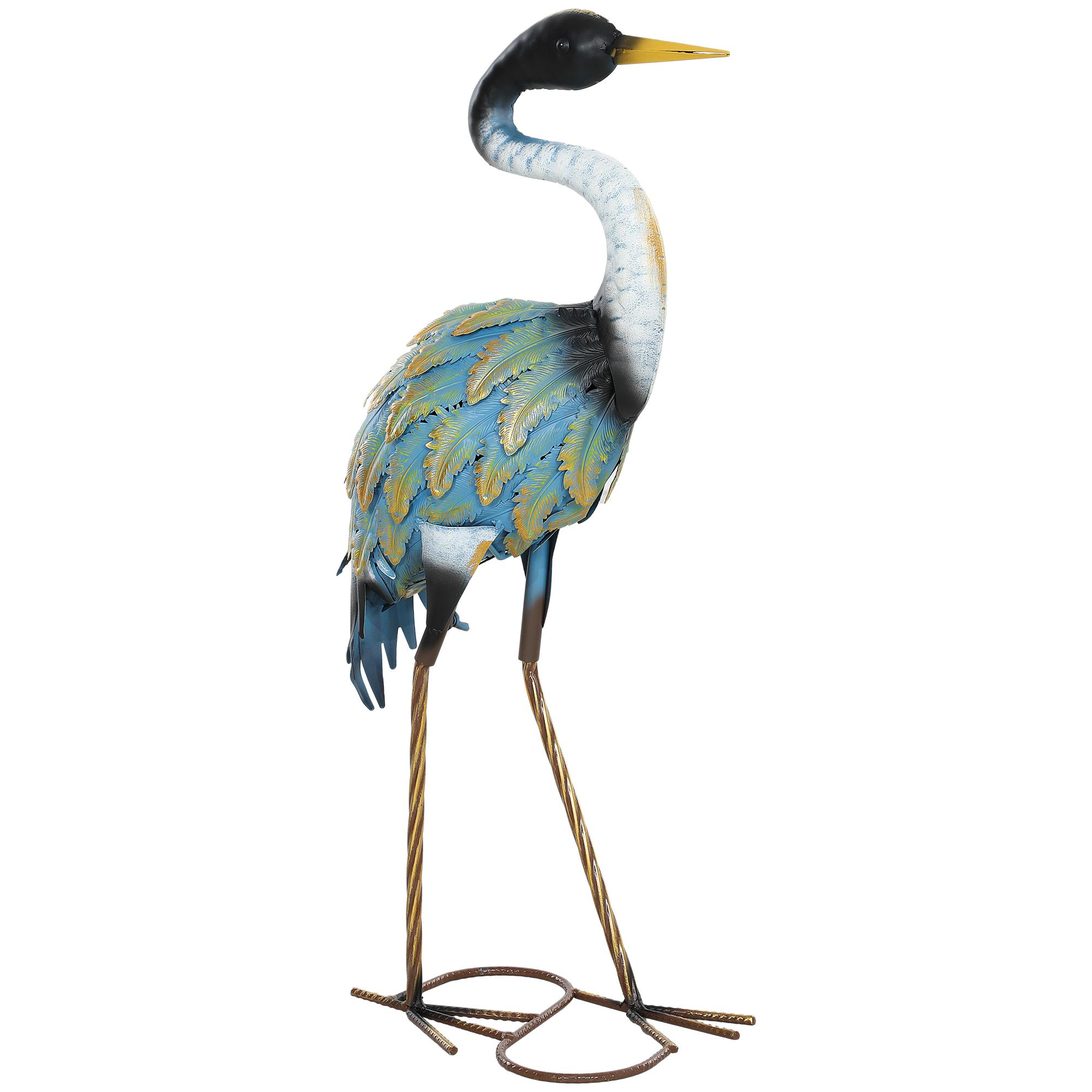 Outdoor garden statue, metal heron sculpture, outdoor garden decoration 63 cm, multicoloured