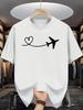 Travel Graphic T Shirt For Unisex Airplane Heart Flight Route Line Crew Neck Tee Aviation Love Print Casual Male Daily Outfit Tops
