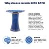 Handmade Ceramic Bird Bath (diameter 43 Cm, Height 45 Cm), Glossy Royal Blue with Swirl Relief, Weatherproof & Frost-Resistant, for Garden