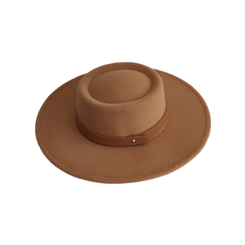 French eaves concave top imitation woolen belt hat autumn and winter fashion street shot versatile top hat British retro jazz hat