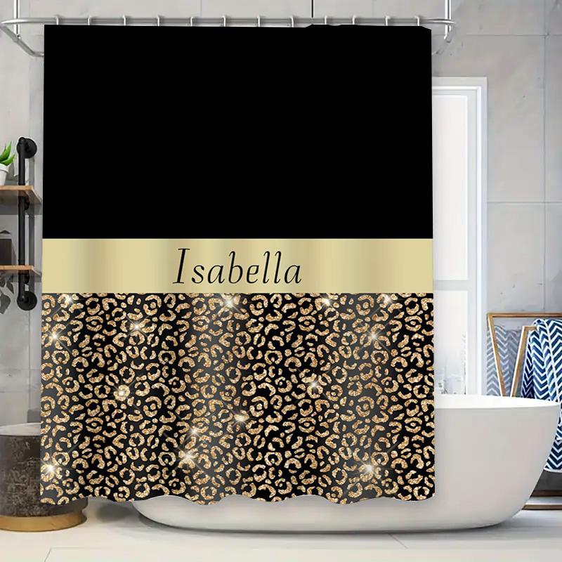 

Isabella Leopard Print Shower Curtain For Bathroom Decor Name Bath Mat Set By Taurusduan (Black/Gold) W60H190(CM)-1 Pcs