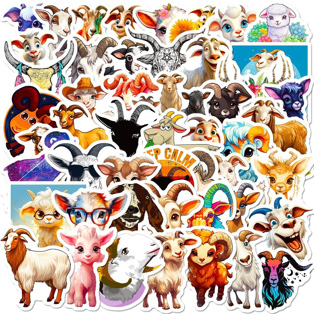 50 Stickers Goat Animal Stickers New Product Personalized DIY Water Cup Decoration Stickers Repeatedly Stickers Waterproof
