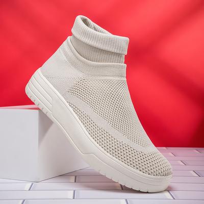 Automne nouvelles chaussettes chaussures de couple maille respirante montantes chaussures décontractées pour hommes semelle épaisse chaussures de sport tissées à la mouche