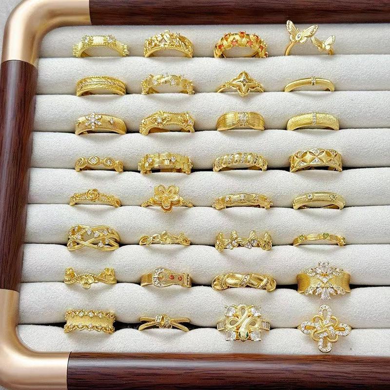 Medieval Vintage Flower Butterfly Brushed Opening Ring Light Luxury Niche Exquisite Zircon High-End Ring Woman