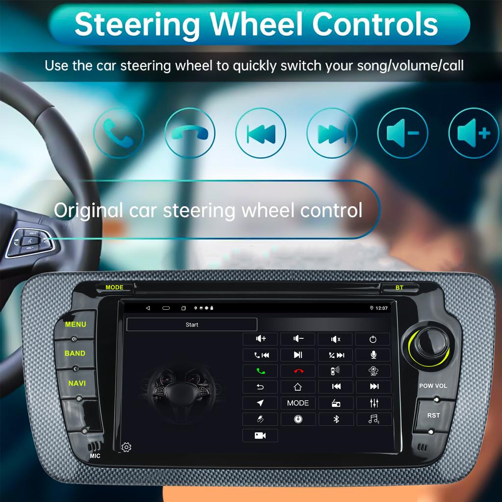 7inch Car Radio Android13 for Seat Lbiza 2009-2013 Multimedia Player Android Auto Carplay GPS WIFI Bluetooth SWC