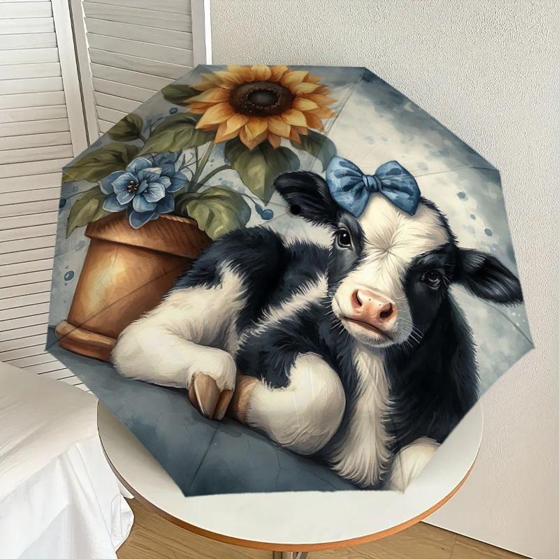 1PC Cow Sunflower Umbrella-8-Rib Reinforced, Automatic Open, Lightweight & Durable, Cute Fashion Accessory for Outdoor-T320