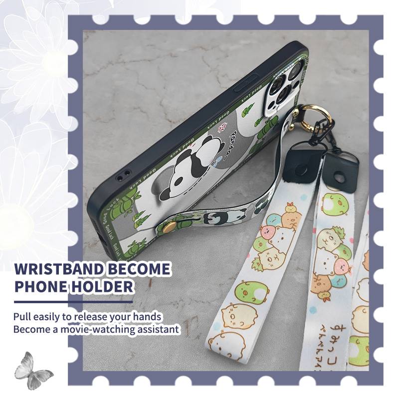 Back Cover Lanyard Phone Case For Blackview A100 Anti-knock Durable Anti-dust Phone Holder Panda Kickstand Soft case